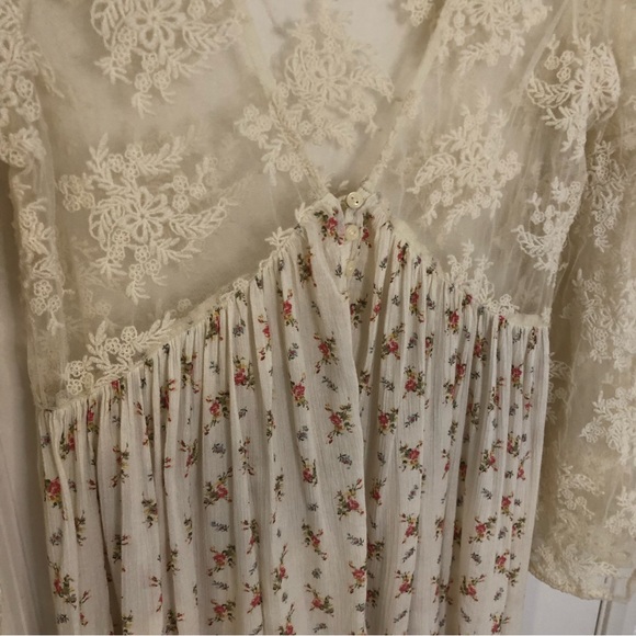 Denim Supply Ralph Lauren Bohemian Printed Tea Dress Lace Flare Sleeves Prairie - Picture 8 of 14